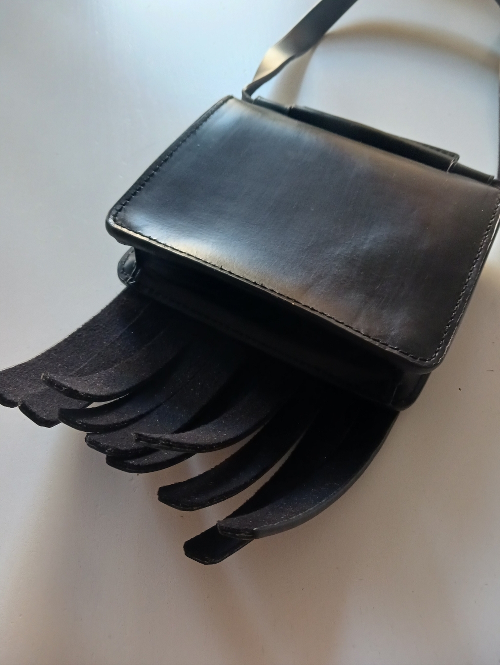 ACNE STUDIO Black Leather Fringe Mini Crossbody Bag - Picture 5 of 11